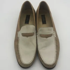 Zelli Italian Premium Men's Dress Leather Slip On Tan White Shoes-Size 11.5
