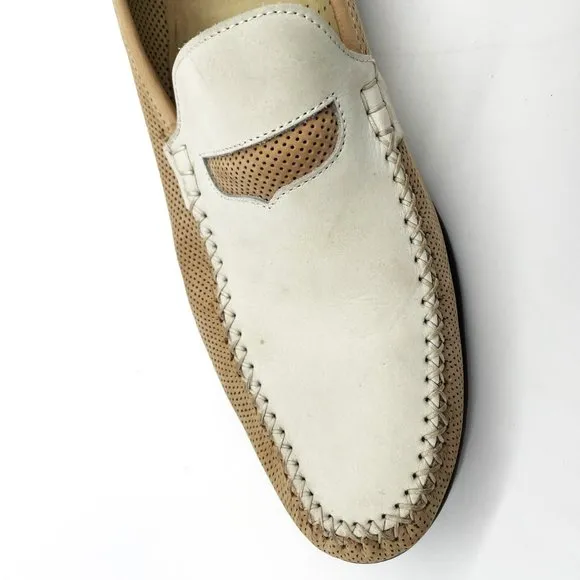 Zelli Italian Premium Men's Dress Leather Slip On Tan White Shoes-Size 11.5