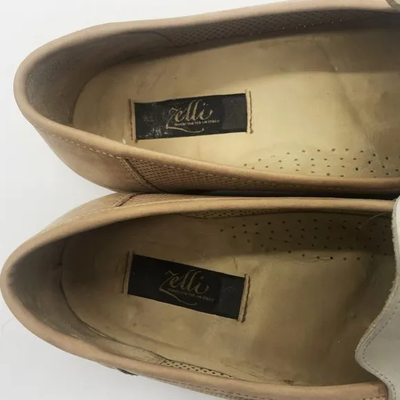 Zelli Italian Premium Men's Dress Leather Slip On Tan White Shoes-Size 11.5