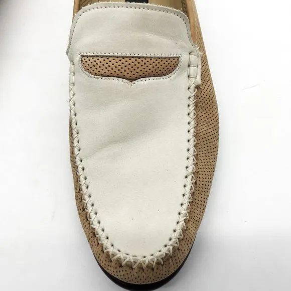 Zelli Italian Premium Men's Dress Leather Slip On Tan White Shoes-Size 11.5