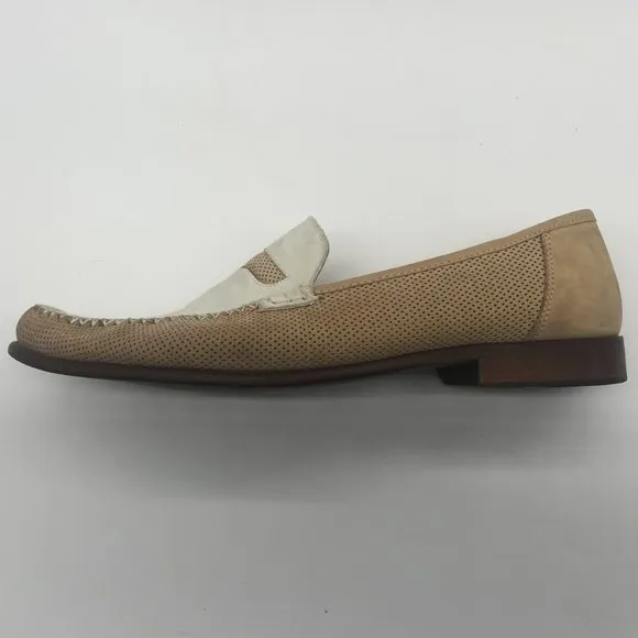 Zelli Italian Premium Men's Dress Leather Slip On Tan White Shoes-Size 11.5