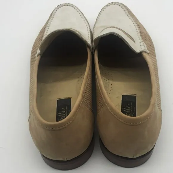 Zelli Italian Premium Men's Dress Leather Slip On Tan White Shoes-Size 11.5