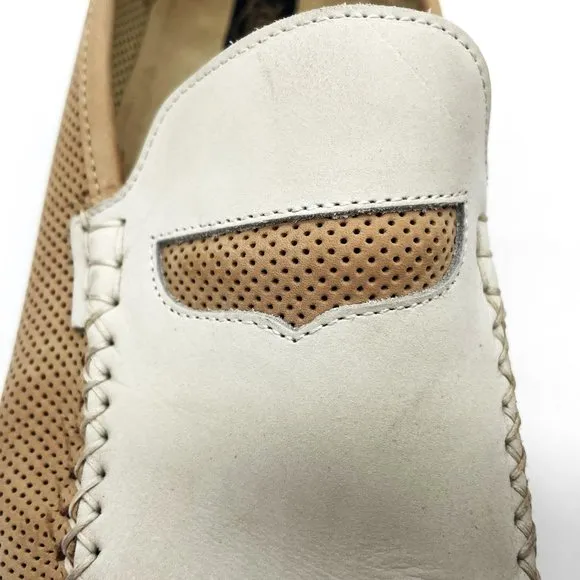 Zelli Italian Premium Men's Dress Leather Slip On Tan White Shoes-Size 11.5